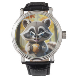 Schattigee Kawaii stijl Racoon met een eikel Horloge