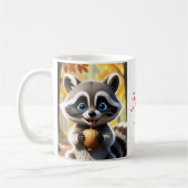 Schattigee Kawaii stijl Racoon met een eikel Koffiemok (Links)