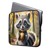 Schattigee Kawaii stijl Racoon met een eikel Laptop Sleeve (Voorkant Links)