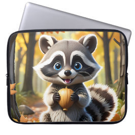Schattigee Kawaii stijl Racoon met een eikel Laptop Sleeve