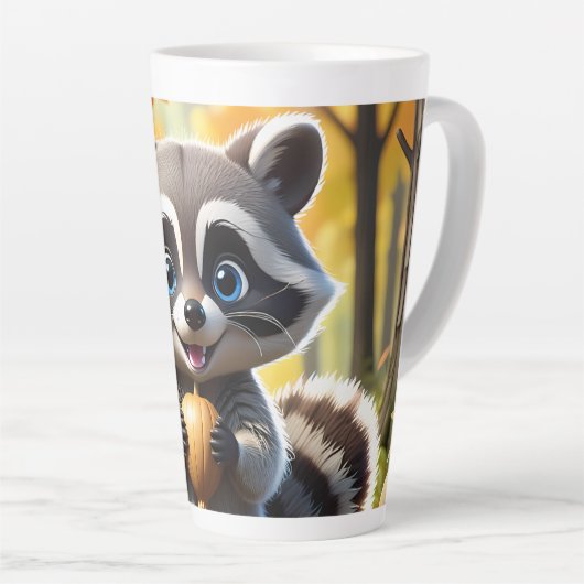 Schattigee Kawaii stijl Racoon met een eikel Latte Mok (Rechterhoek)