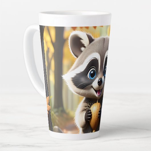 Schattigee Kawaii stijl Racoon met een eikel Latte Mok (Linkerhoek)