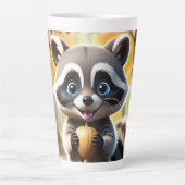 Schattigee Kawaii stijl Racoon met een eikel Latte Mok (Voorkant)