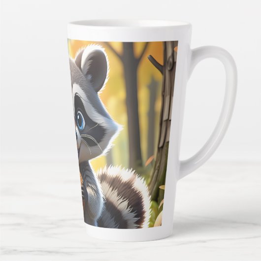Schattigee Kawaii stijl Racoon met een eikel Latte Mok (Rechts)