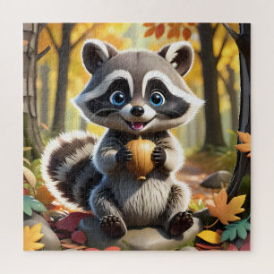 Schattigee Kawaii stijl Racoon met een eikel Legpuzzel