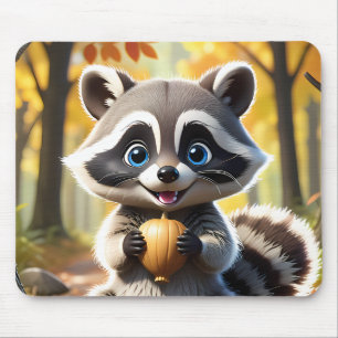 Schattigee Kawaii stijl Racoon met een eikel Muismat