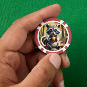 Schattigee Kawaii stijl Racoon met een eikel Poker Chips