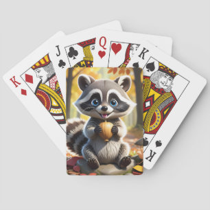 Schattigee Kawaii stijl Racoon met een eikel Pokerkaarten