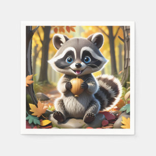Schattigee Kawaii stijl Racoon met een eikel Servet