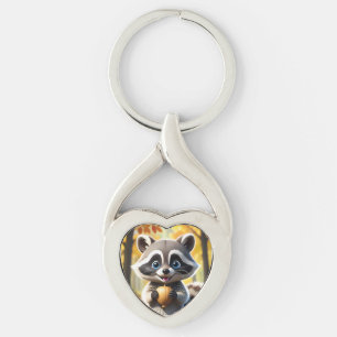 Schattigee Kawaii stijl Racoon met een eikel Sleutelhanger