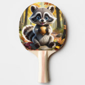 Schattigee Kawaii stijl Racoon met een eikel Tafeltennisbatje (Achterkant)