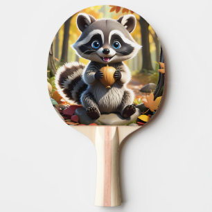 Schattigee Kawaii stijl Racoon met een eikel Tafeltennisbatje