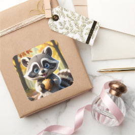 Schattigee Kawaii stijl Racoon met een eikel Vierkante Sticker