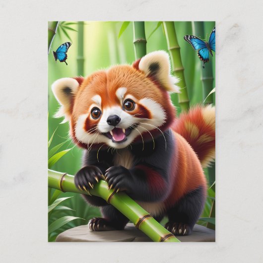 Schattigee Kawaii stijl rode panda in een bamboe b Briefkaart (Voorkant)