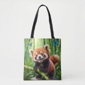 Schattigee Kawaii stijl rode panda in een bamboe b Tote Bag (Voorkant)