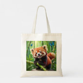 Schattigee Kawaii stijl rode panda in een bamboe b Tote Bag (Achterkant)