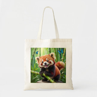 Schattigee Kawaii stijl rode panda in een bamboe b Tote Bag