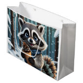 Schattigee Kawaii stijl Wasbeer met een Pine crème Groot Cadeauzakje (Voorkant Gekanteld)