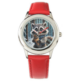 Schattigee Kawaii stijl Wasbeer met een Pine crème Horloge
