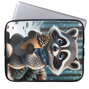 Schattigee Kawaii stijl Wasbeer met een Pine crème Laptop Sleeve