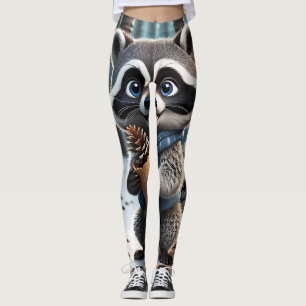 Schattigee Kawaii stijl Wasbeer met een Pine crème Leggings