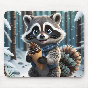 Schattigee Kawaii stijl Wasbeer met een Pine crème Muismat