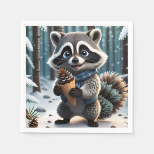 Schattigee Kawaii stijl Wasbeer met een Pine crème Servet