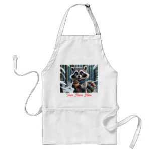 Schattigee Kawaii stijl Wasbeer met een Pine crème Standaard Schort