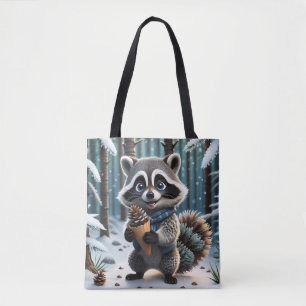 Schattigee Kawaii stijl Wasbeer met een Pine crème Tote Bag