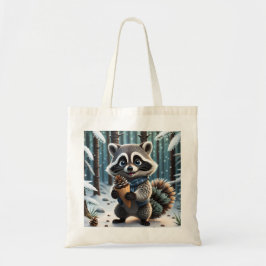 Schattigee Kawaii stijl Wasbeer met een Pine crème Tote Bag