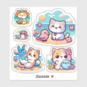Schattigee kawaii strandkat Custom-Cut Vinyl Stick Sticker (Vel)