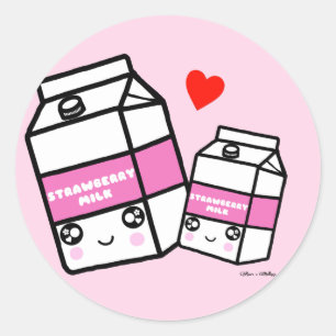 Schattigee Kawaii Strawberry Milk Dairy Foodie BFF Ronde Sticker