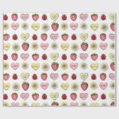 Schattigee Kawaii Strawberry Valentijnsdag Pattern Cadeaupapier (Vlak)