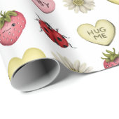 Schattigee Kawaii Strawberry Valentijnsdag Pattern Cadeaupapier (Rol Hoek)