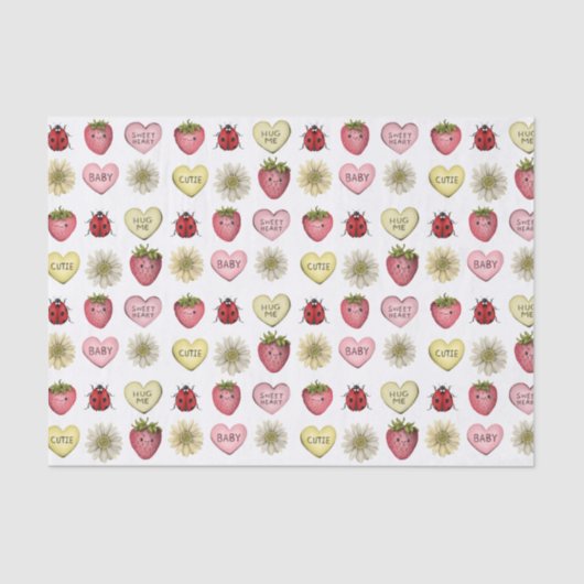 Schattigee Kawaii Strawberry Valentijnsdag Pattern Tissuepapier (Voorkant)