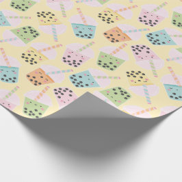Schattigee Kawaii Style Bubble Tea op lichtgeel Cadeaupapier
