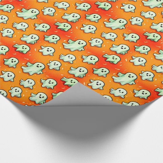 Schattigee Kawaii Style Ghosts in het Sinaasappel Cadeaupapier (Hoek)
