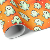 Schattigee Kawaii Style Ghosts in het Sinaasappel Cadeaupapier (Rol Hoek)