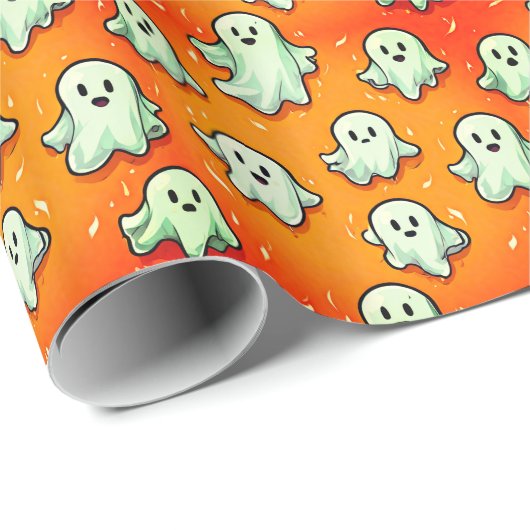 Schattigee Kawaii Style Ghosts in het Sinaasappel Cadeaupapier (Rol Hoek)