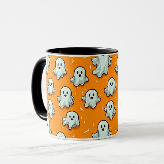 Schattigee Kawaii Style Ghosts in het Sinaasappel Mok (Voorkant links)