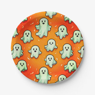 Schattigee Kawaii Style Ghosts in het Sinaasappel Papieren Bordje