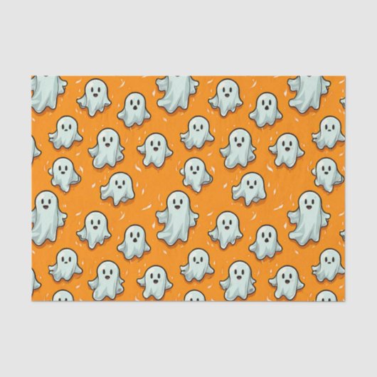 Schattigee Kawaii Style Ghosts in het Sinaasappel Tissuepapier (Voorkant)