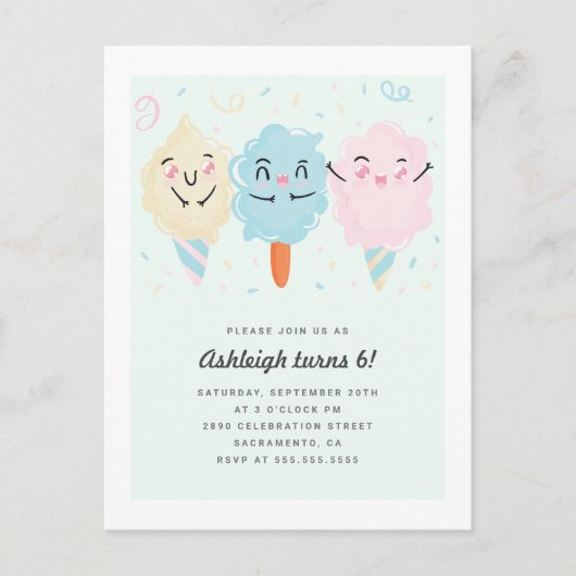 Schattigee Kawaii Sugar Snoep Kinderen Verjaardag Uitnodiging Briefkaart (Voorkant)