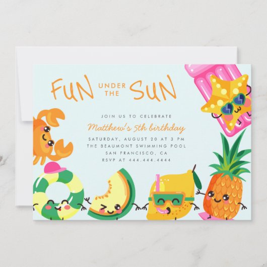 Schattigee Kawaii Summer Fun Under The Sun Verjaar Kaart (Voorkant)