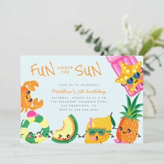 Schattigee Kawaii Summer Fun Under The Sun Verjaar Kaart (Staand voorkant)