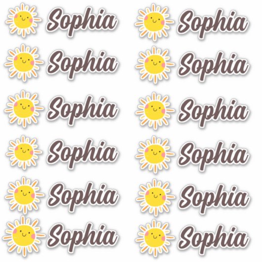 Schattigee Kawaii Sun gepersonaliseerde naam Sticker (Voorkant)