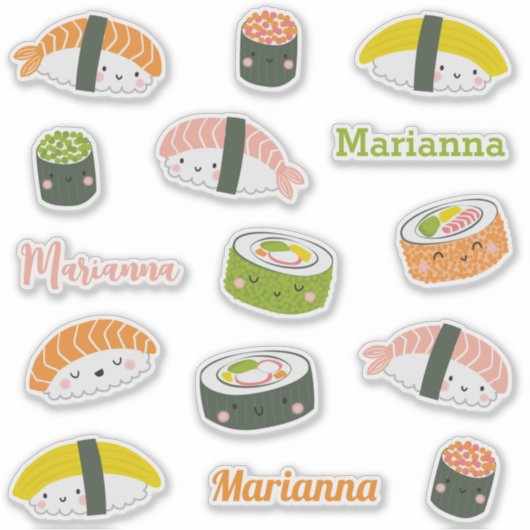Schattigee Kawaii Sushi Custom-Cut Vinyl Sticker (Voorkant)