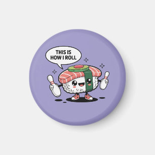 Schattigee Kawaii Sushi met bowlingpinnen Magneet