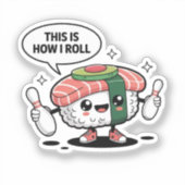 Schattigee Kawaii Sushi met bowlingpinnen Sticker (Voorkant)