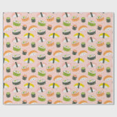 Schattigee Kawaii Sushi op lichtroze Cadeaupapier (Vlak)